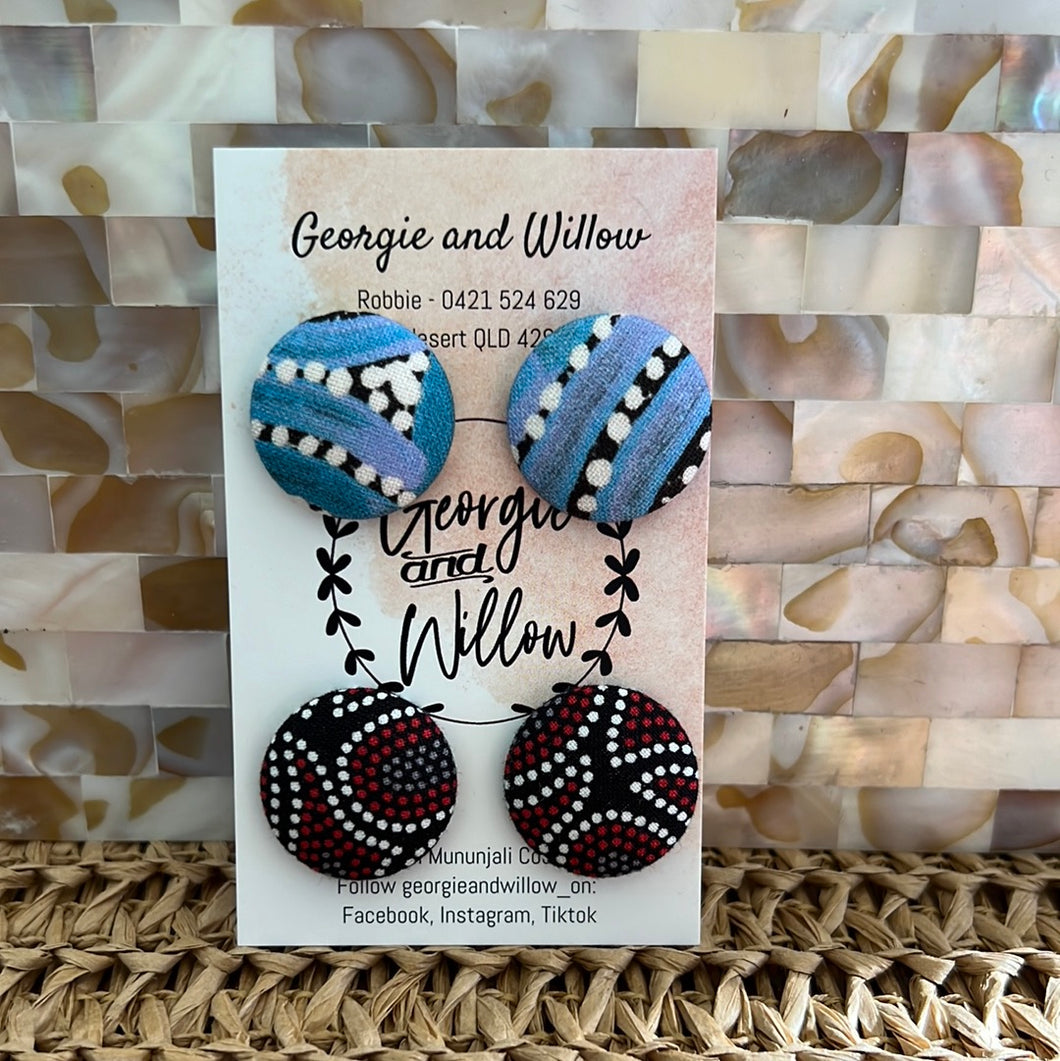 23mm Indigenous Fabric Button Earrings