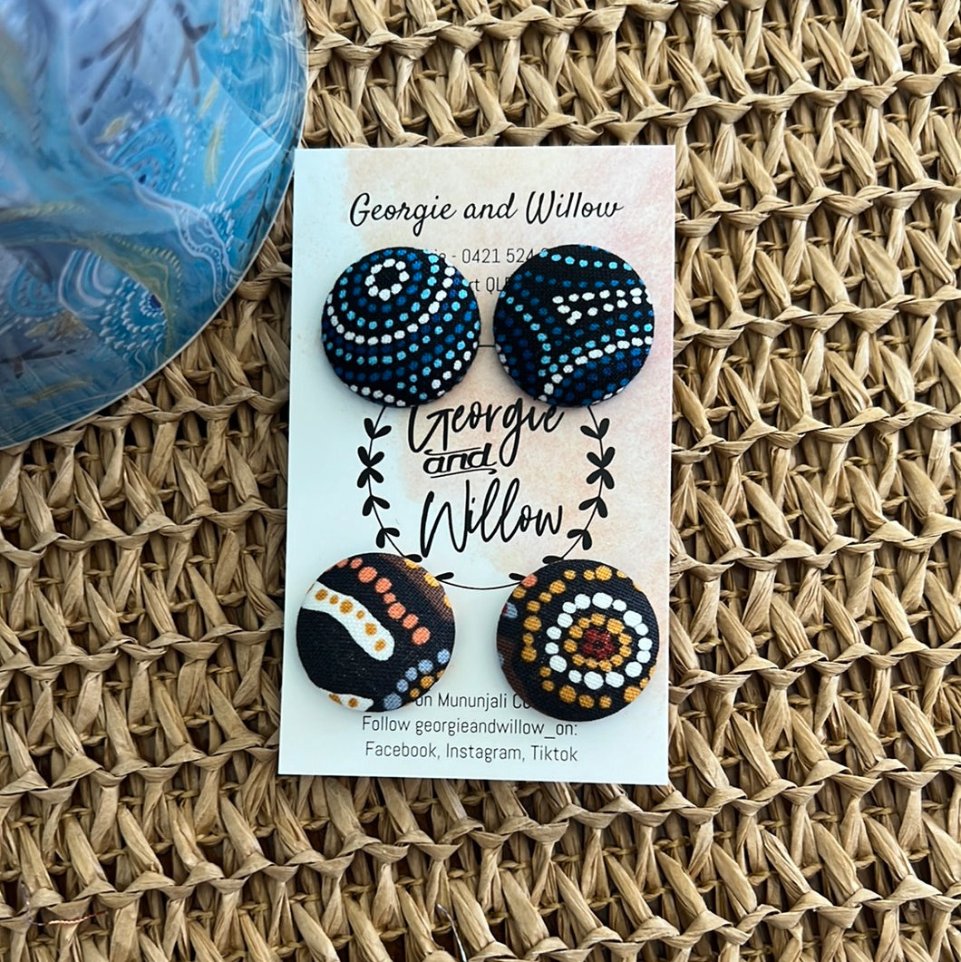 23mm Indigenous Fabric Button Earrings