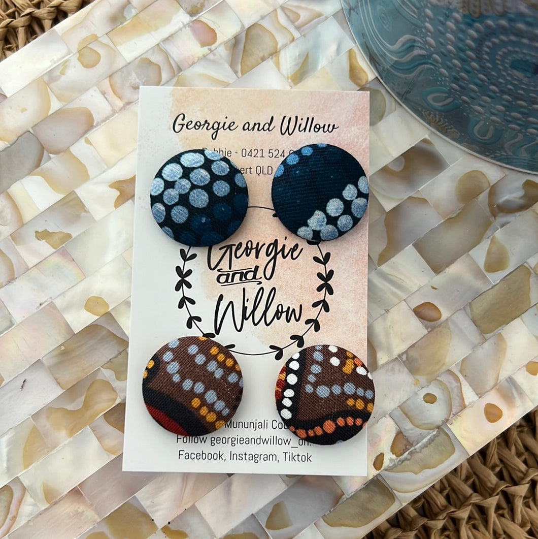 23mm Indigenous Fabric Button Earrings