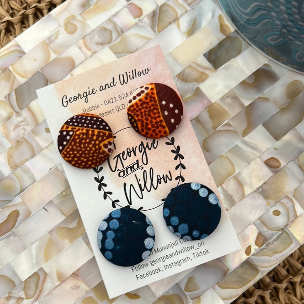 *23mm Indigenous Fabric Button Earrings