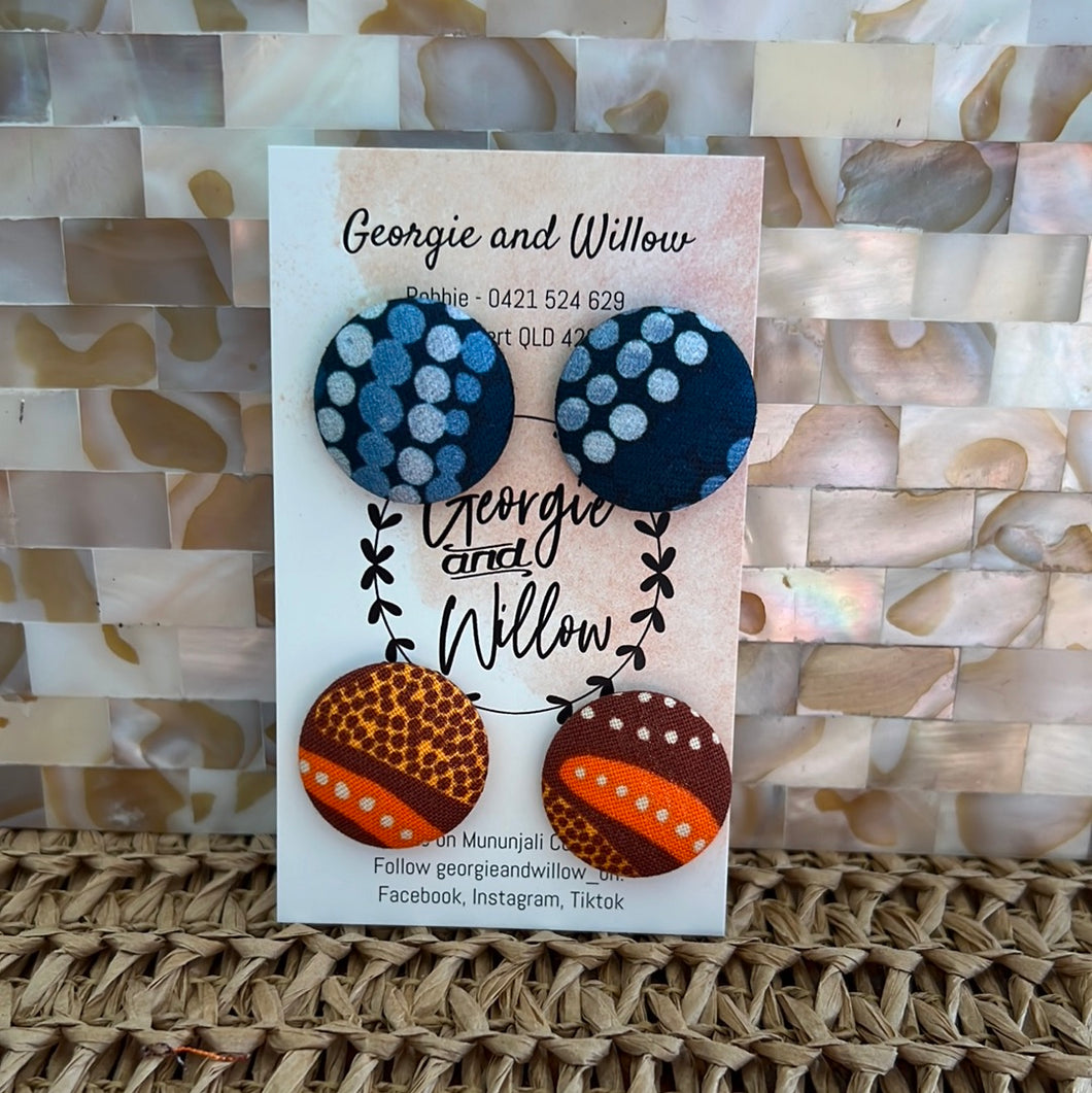 23mm Indigenous Fabric Button Earrings