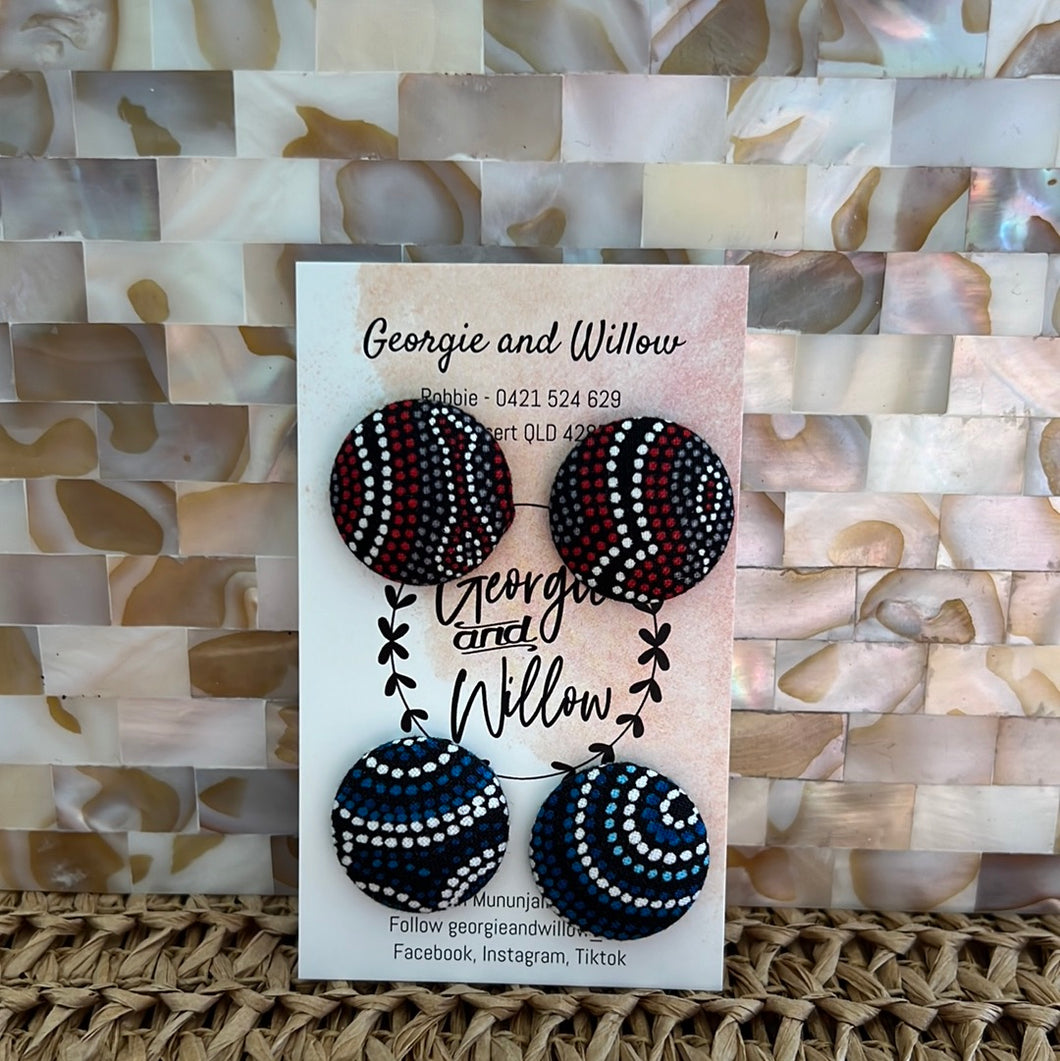 23mm Indigenous Fabric Button Earrings