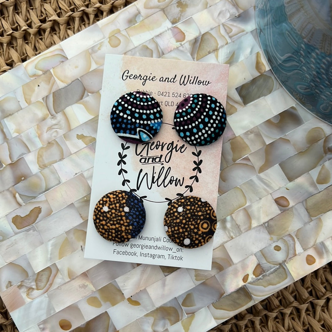 23mm Indigenous Fabric Button Earrings