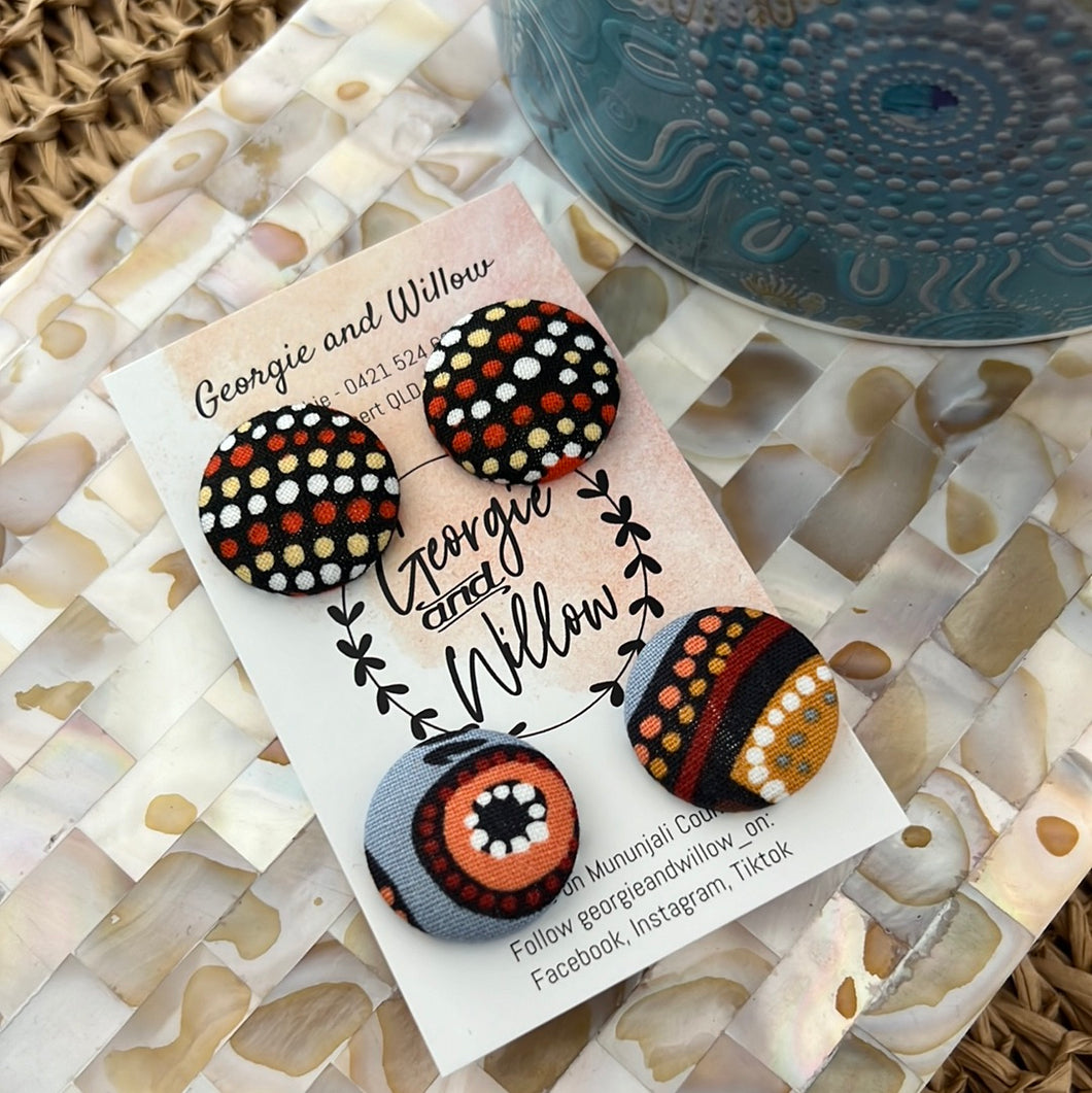 *23mm Indigenous Fabric Button Earrings