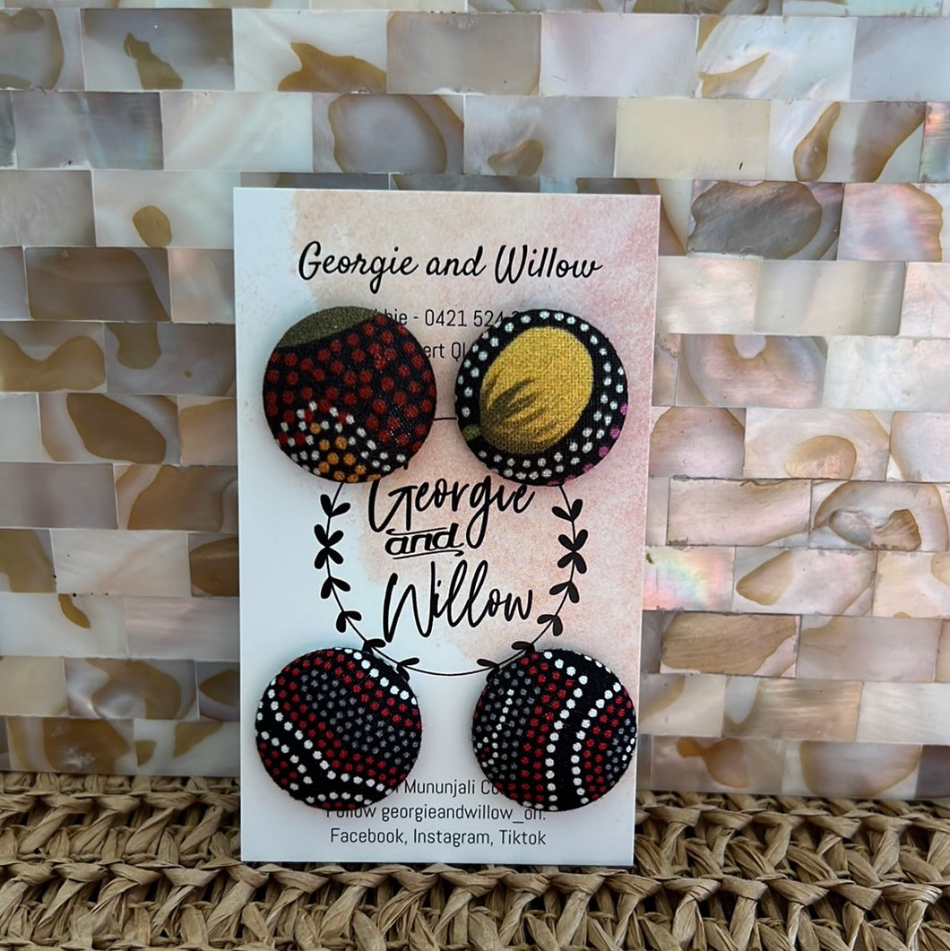 23mm Indigenous Fabric Button Earrings