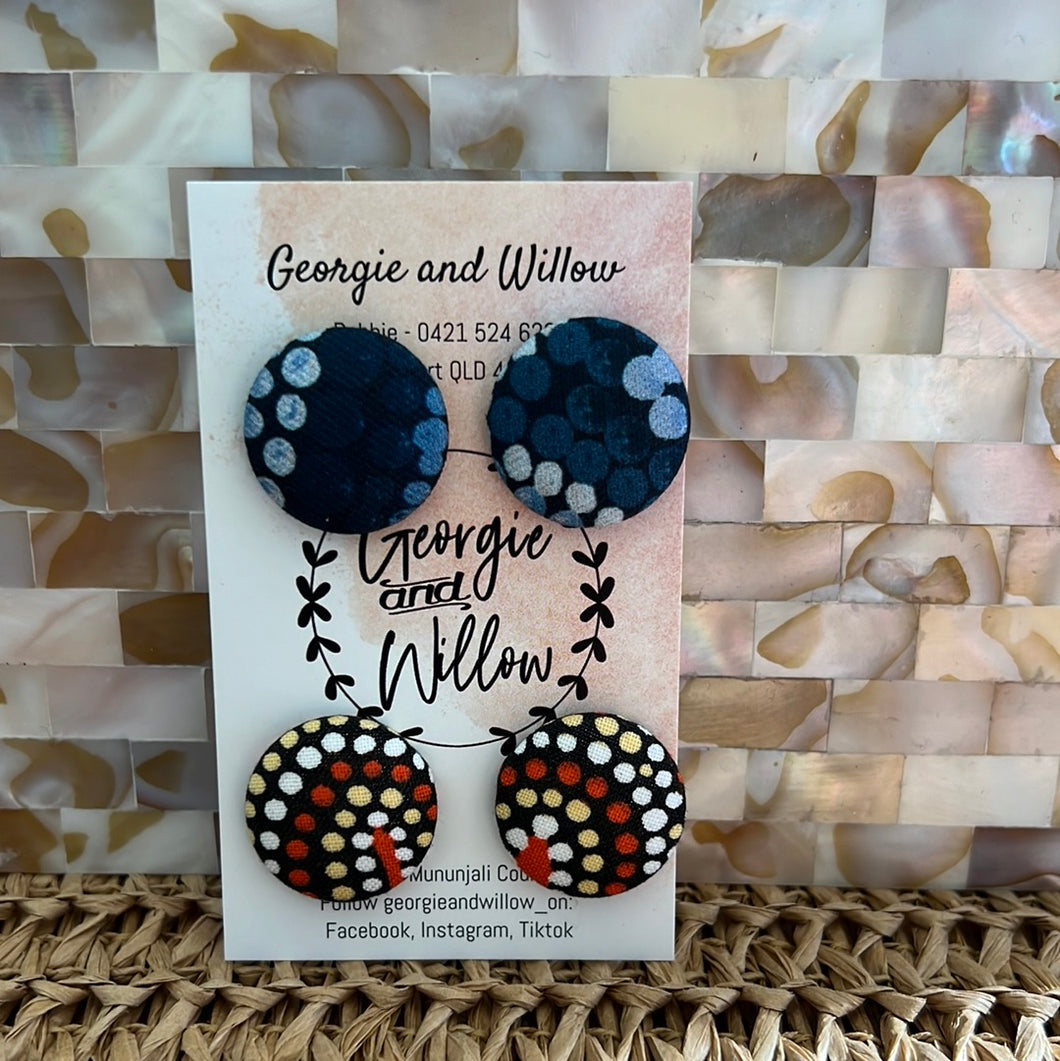 23mm Indigenous Fabric Button Earrings