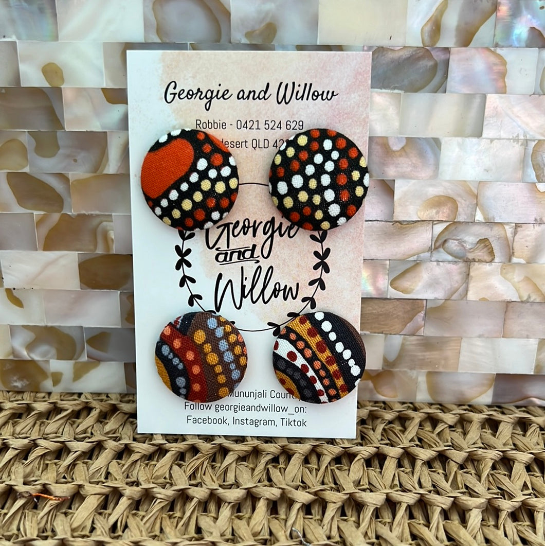 23mm Indigenous Fabric Button Earrings