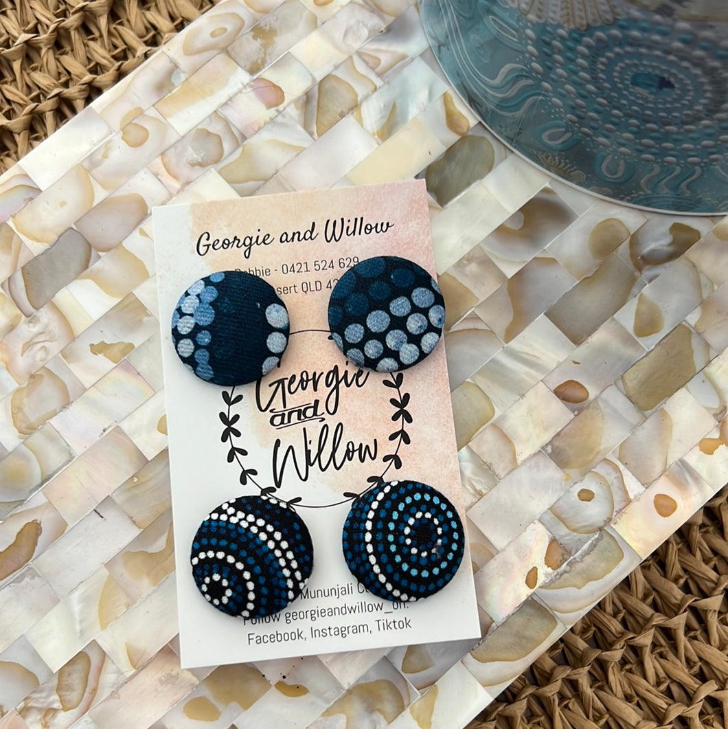 *23mm Indigenous Fabric Button Earrings