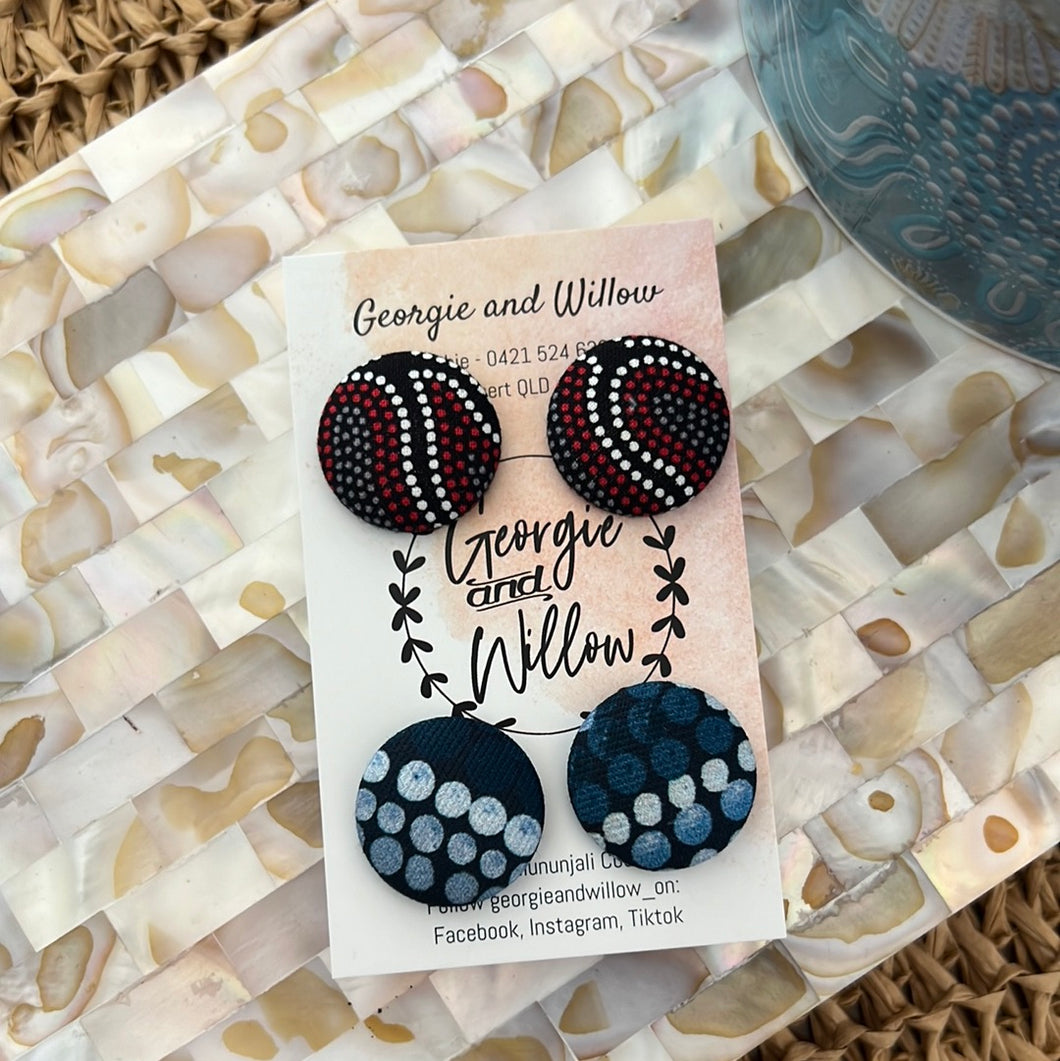 23mm Indigenous Fabric Button Earrings