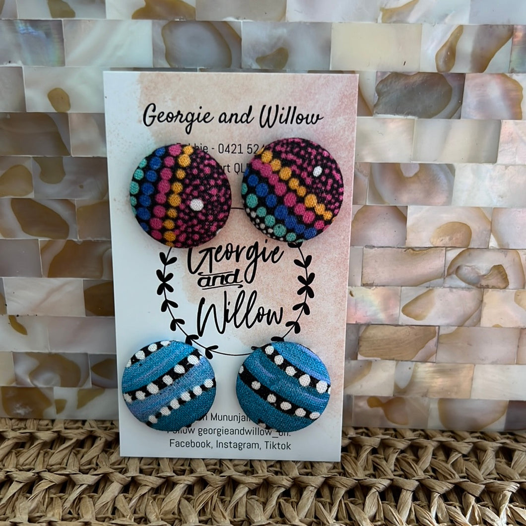 23mm Indigenous Fabric Button Earrings