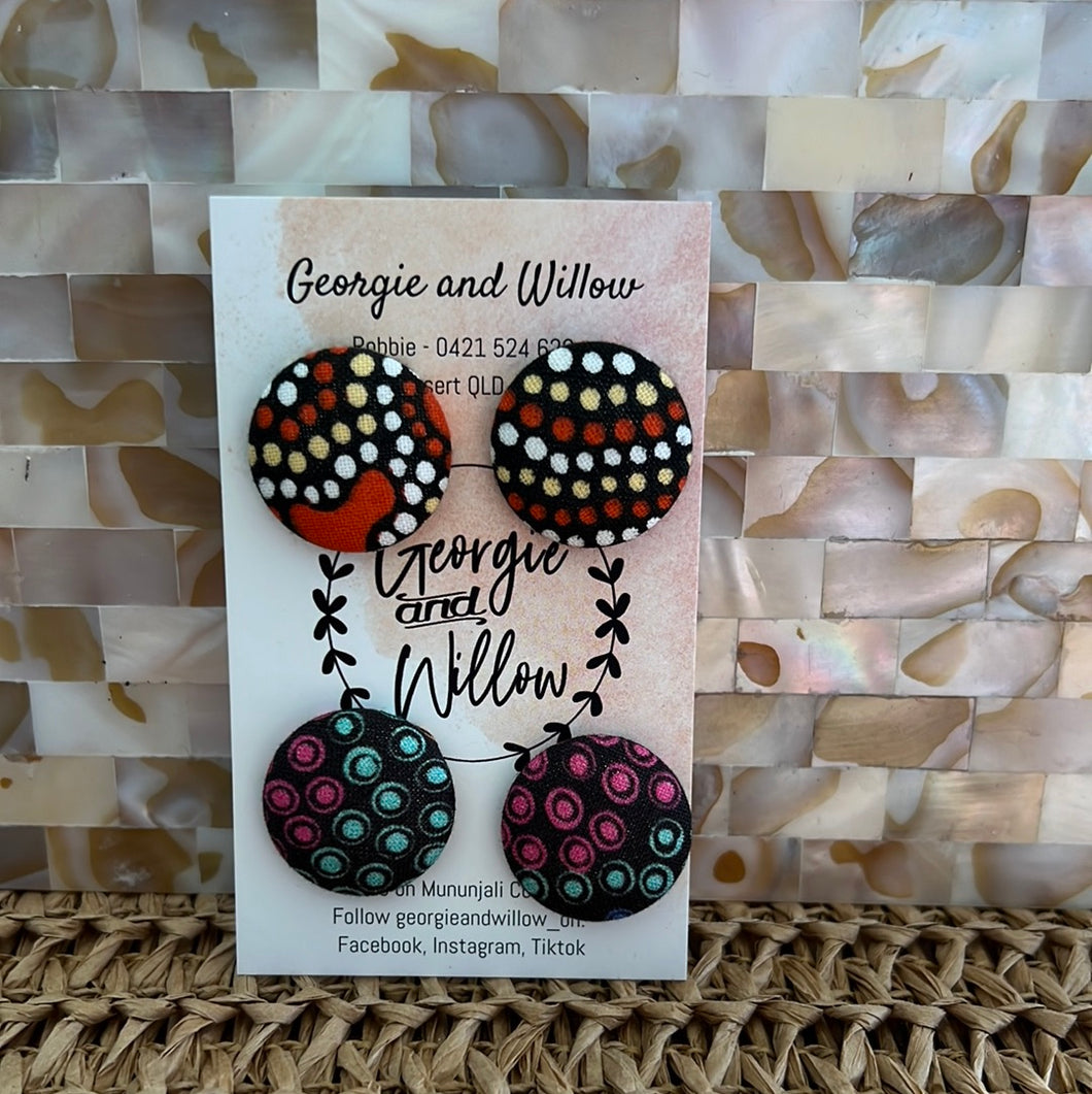 23mm Indigenous Fabric Button Earrings