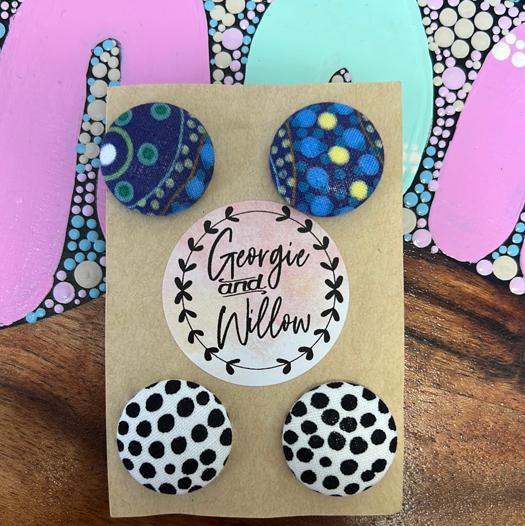 *23mm Indigenous Fabric Button Earrings