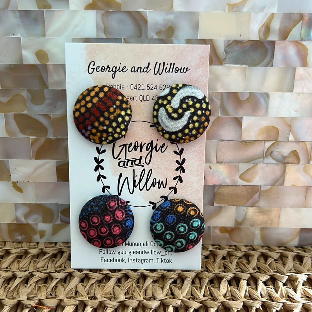 23mm Indigenous Fabric Button Earrings