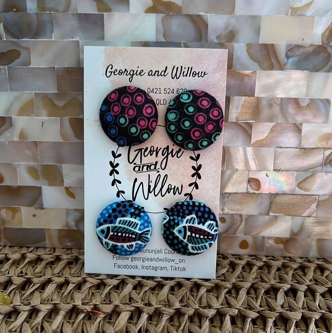 23mm Indigenous Fabric Button Earrings