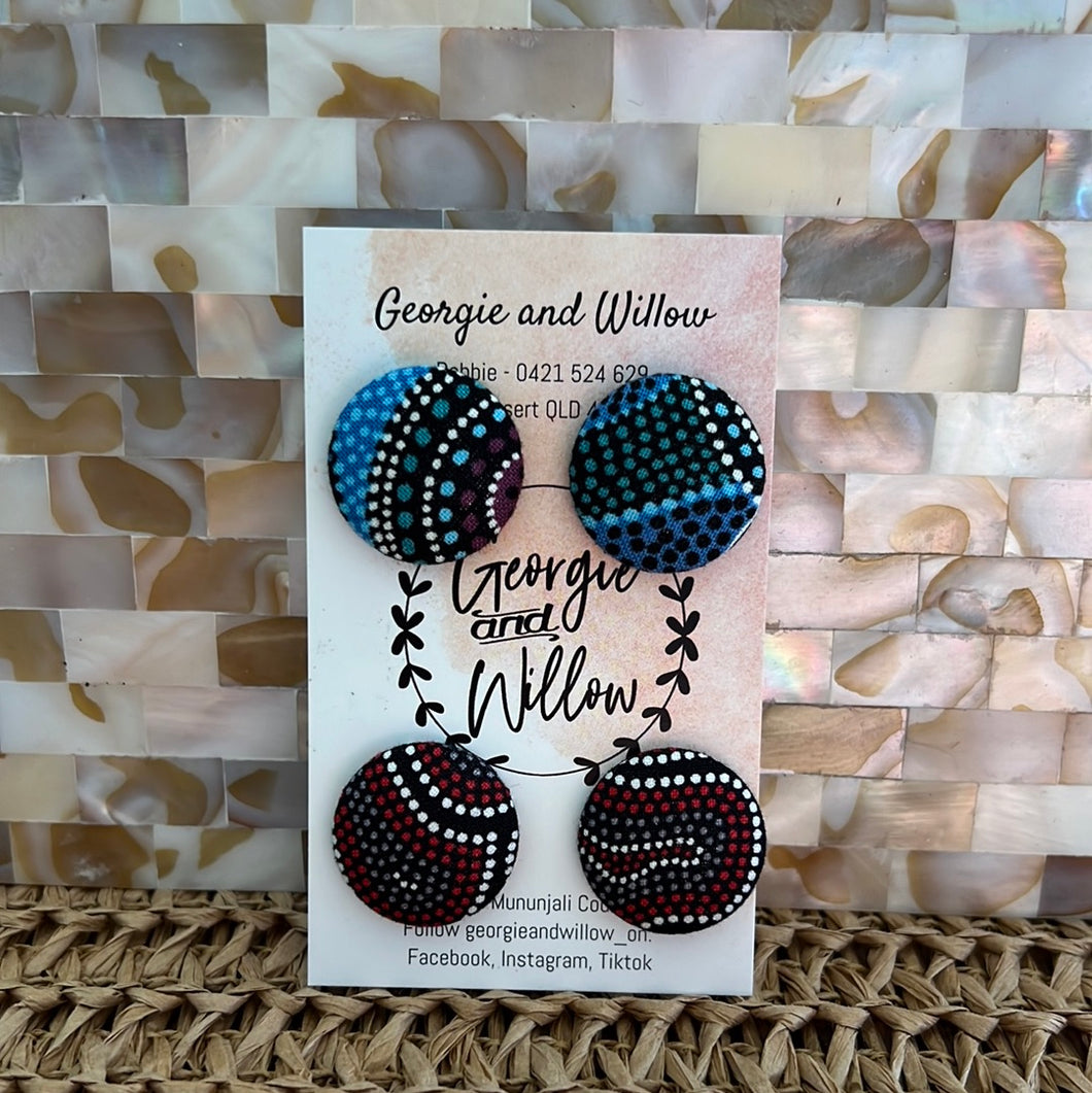 23mm Indigenous Fabric Button Earrings