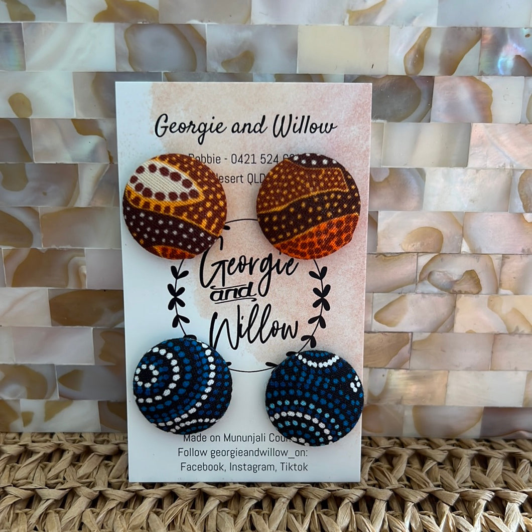 23mm Indigenous Fabric Button Earrings