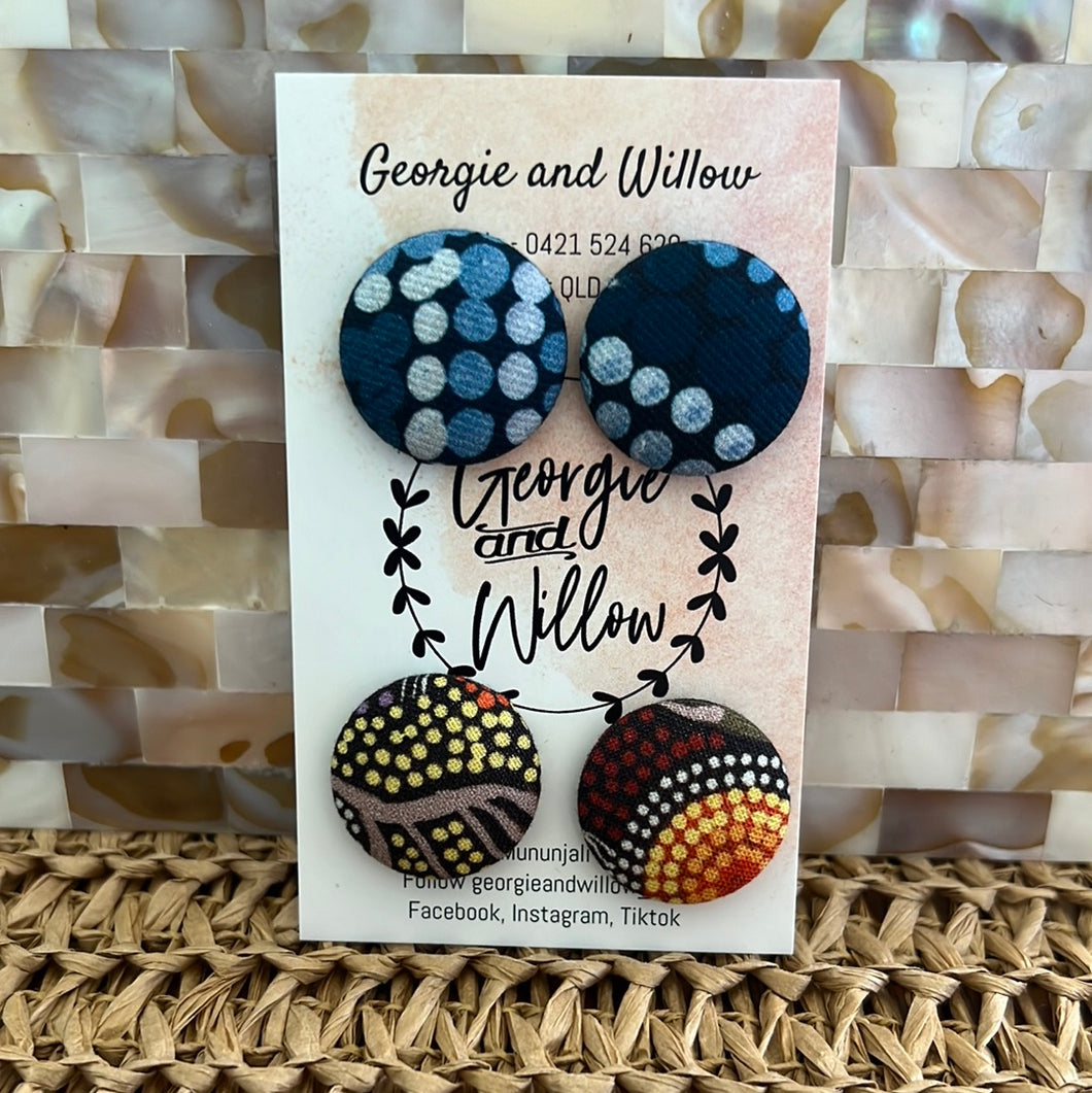 23mm Indigenous Fabric Button Earrings