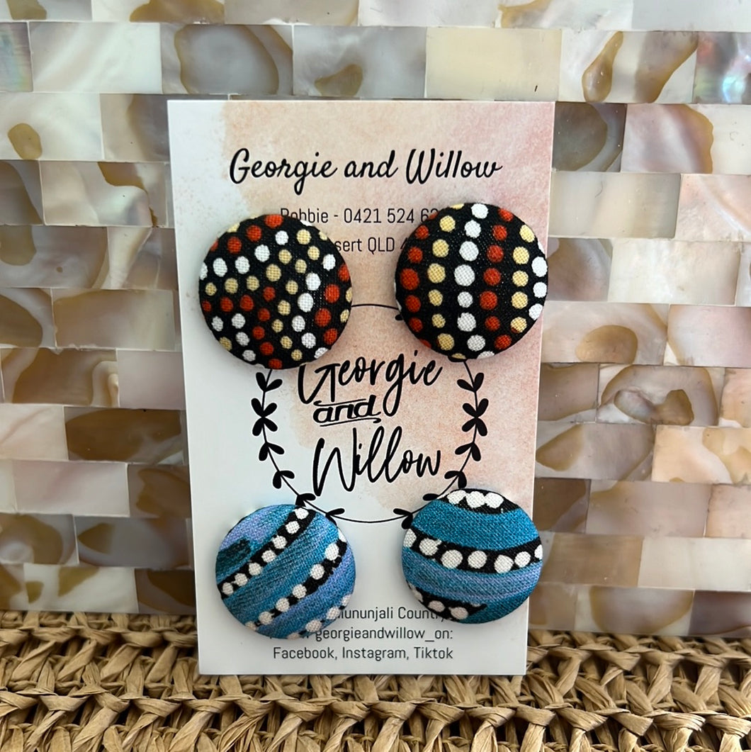 23mm Indigenous Fabric Button Earrings