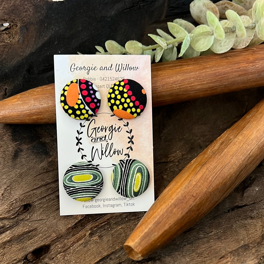 *23mm Indigenous Fabric Button Earrings