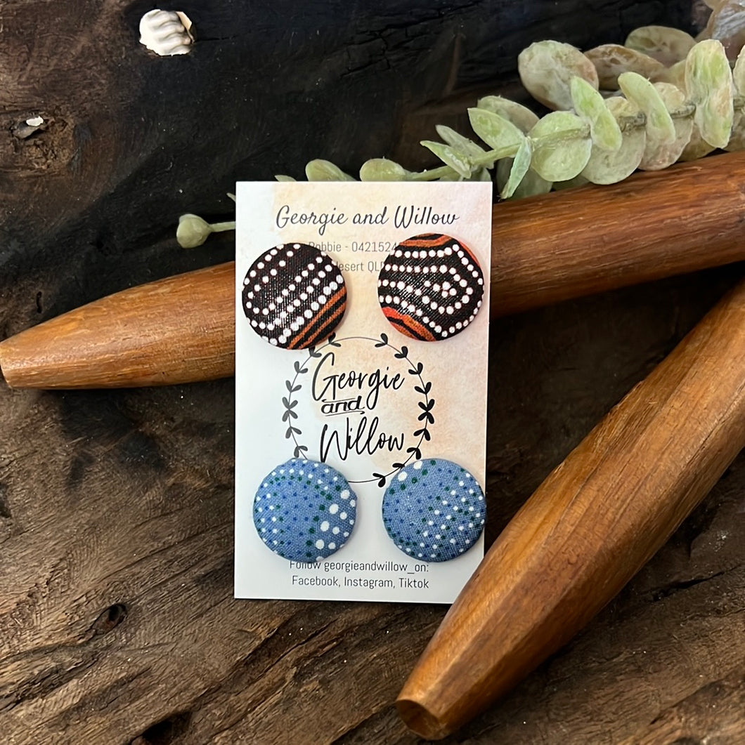 *23mm Indigenous Fabric Button Earrings