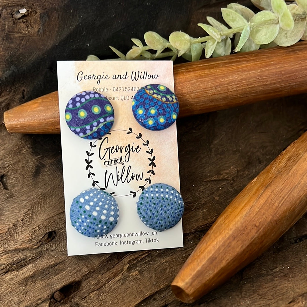 *23mm Indigenous Fabric Button Earrings