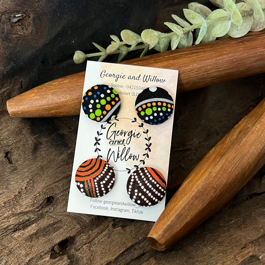 *23mm Indigenous Fabric Button Earrings