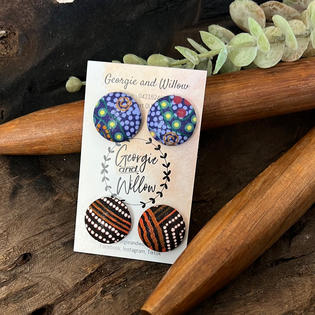 *23mm Indigenous Fabric Button Earrings