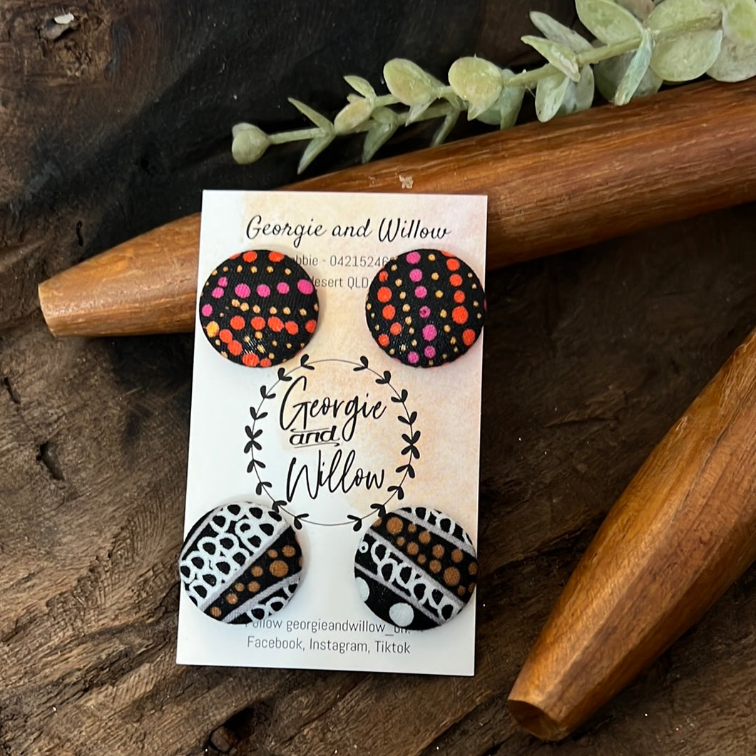 *23mm Indigenous Fabric Button Earrings